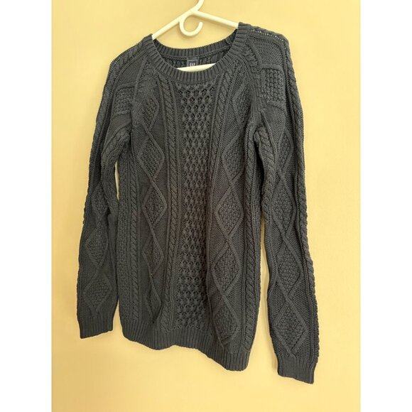 GAP Navy Blue Cable Knit Fisherman Sweater Size Small TALL/Long Length - Picture 4 of 10